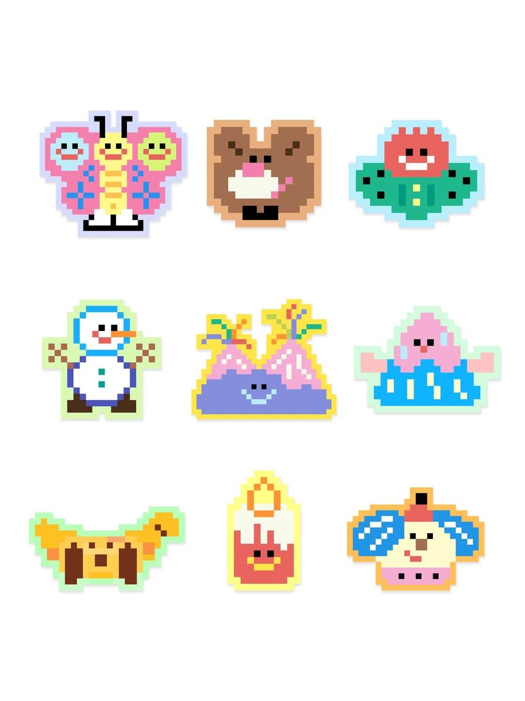 Cute pixel charm patterns made with 2.6mm mini perler beads