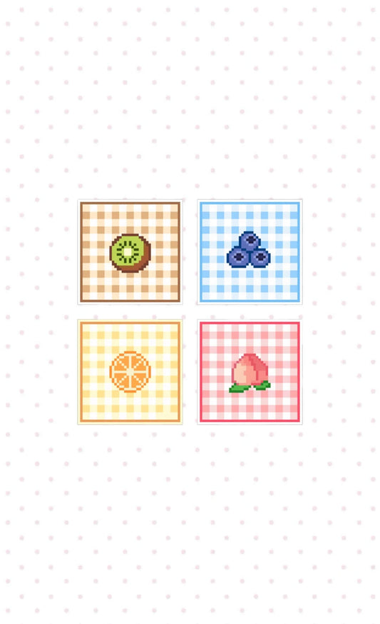 Fruit coaster perler bead pixel art patterns — lemon, kiwi, peach and blueberry