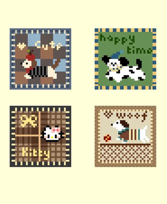 Retro puppy coaster pixel art pattern made with 2.6mm mini perler beads