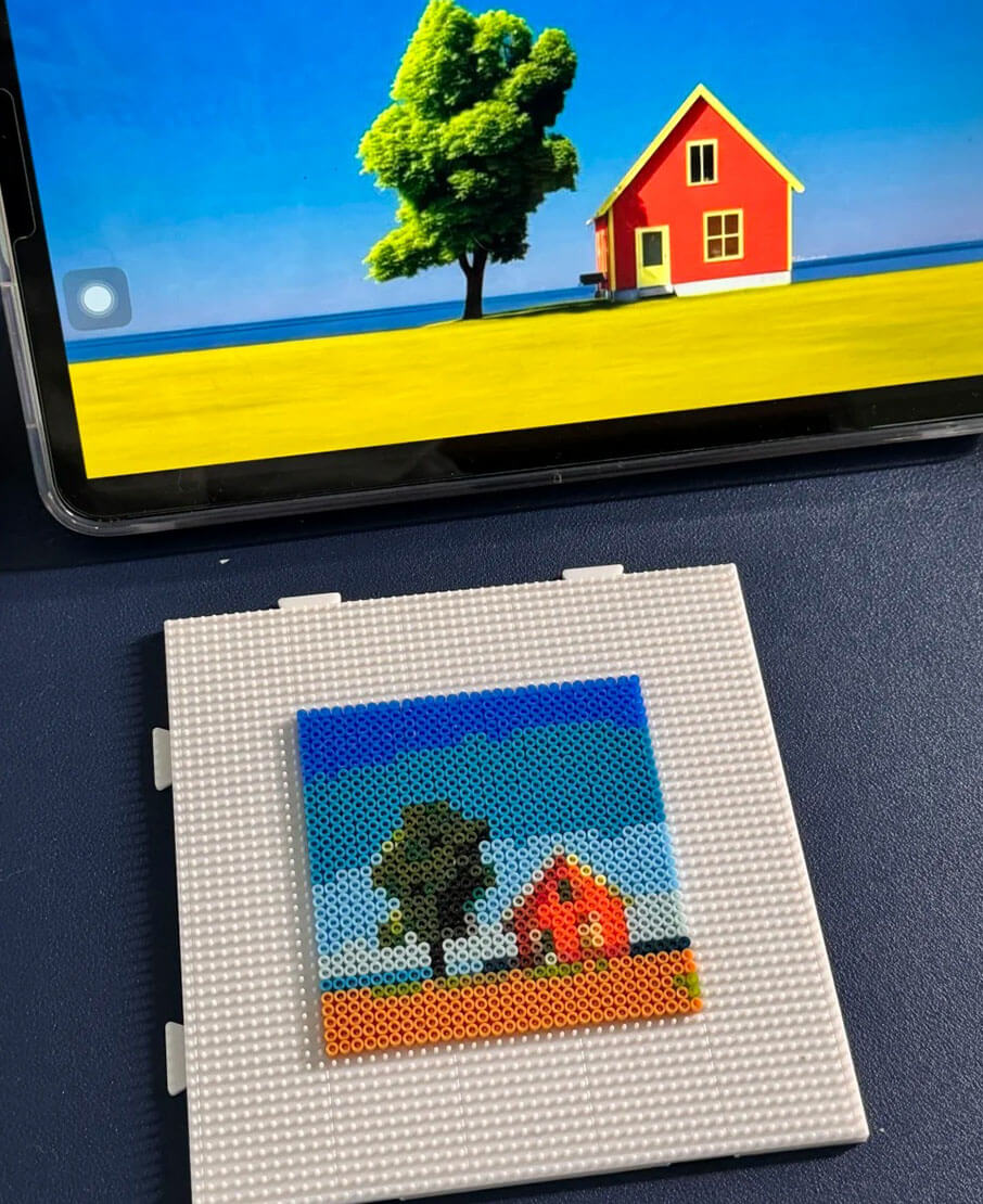 Simple country scene pixel art pattern made with 2.6mm mini perler beads