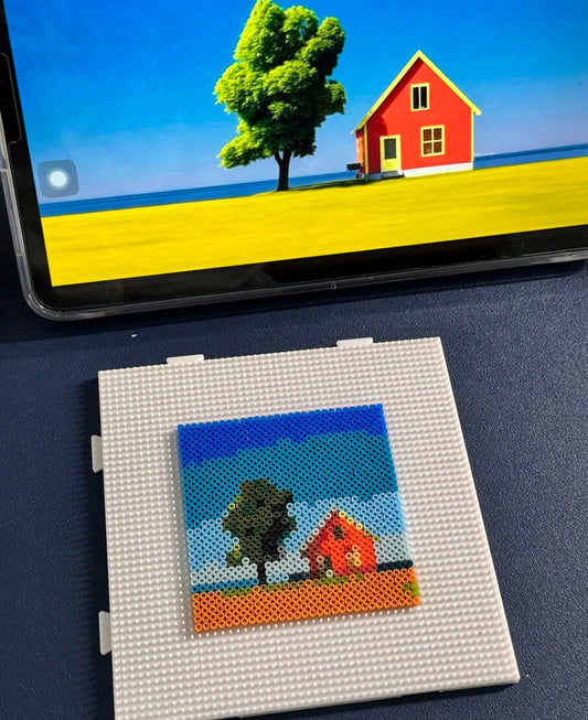 Simple country scene pixel art pattern made with 2.6mm mini perler beads