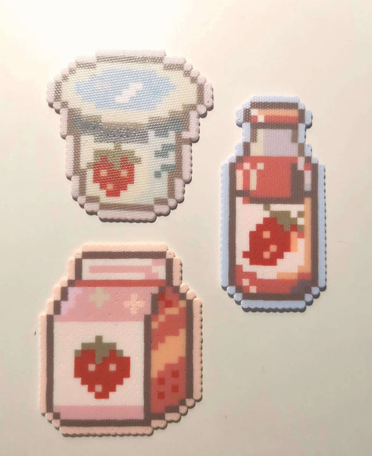 Cute strawberry bento set pattern made with 2.6mm mini perler beads by FusePix