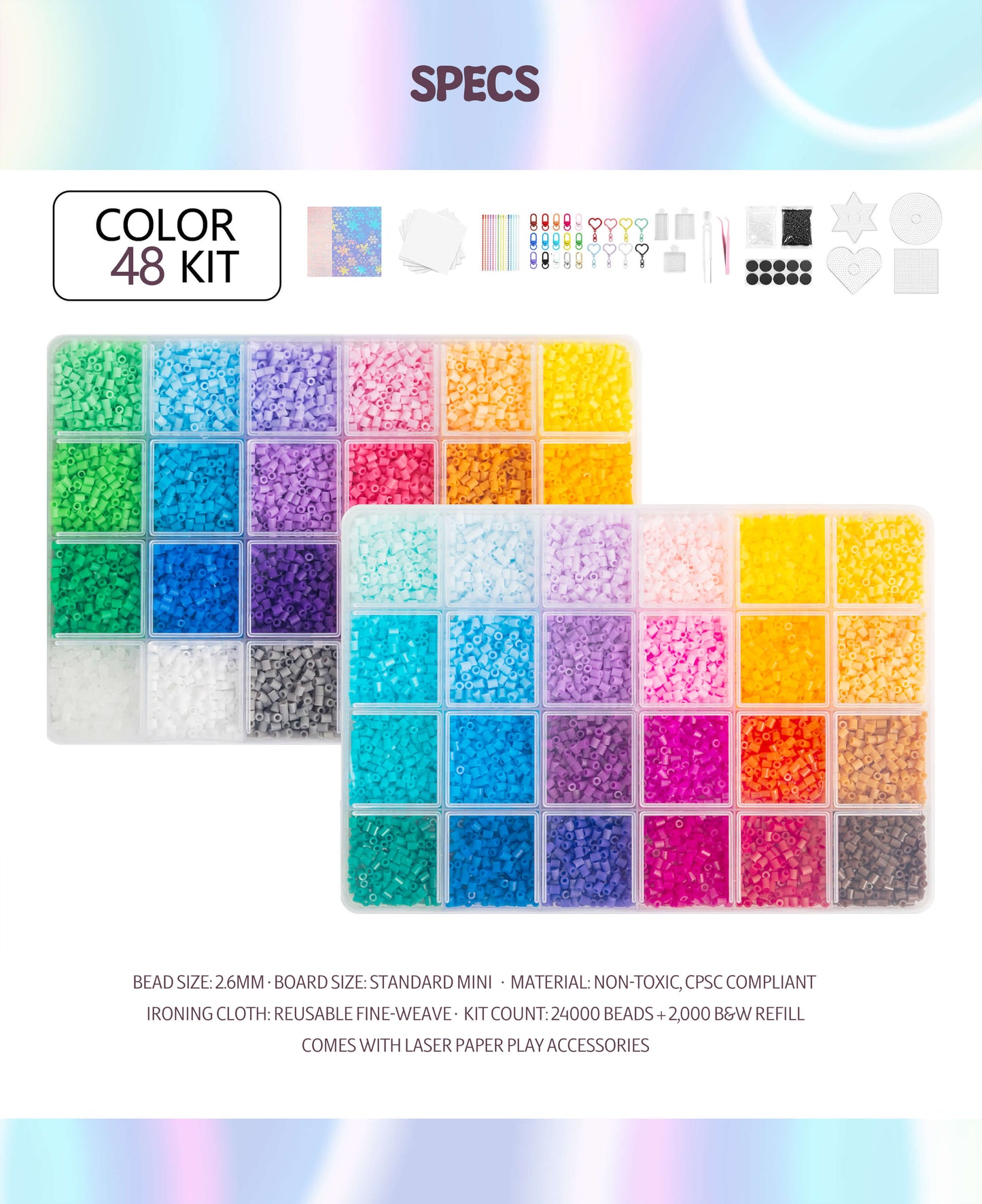 Fusepix 2.6mm Mini Bead Kit: 48 Colors, 26kpcs & Tool Set